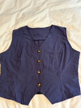 Navy V-Neck Button Front Women's Vest